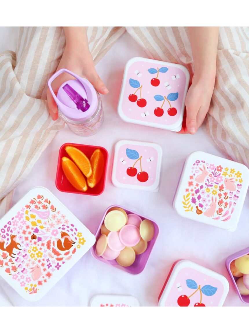 A little lovely company σετ 4 δοχεία φαγητού lunch & snack box cherries sbsech82 - A LITTLE LOVELY COMP
