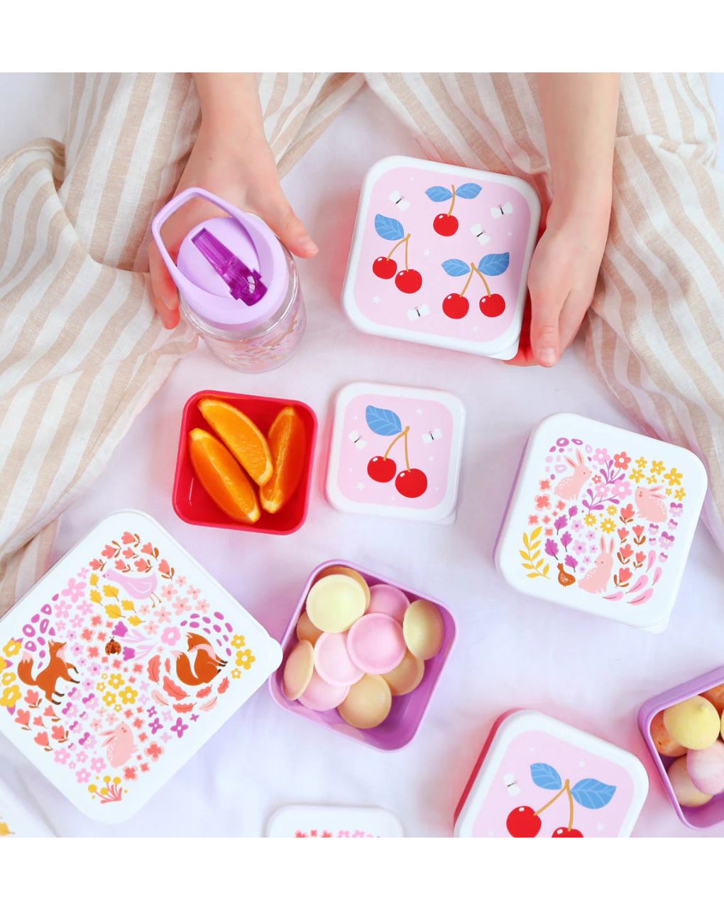 A little lovely company σετ 4 δοχεία φαγητού lunch & snack box cherries sbsech82 - A LITTLE LOVELY COMP