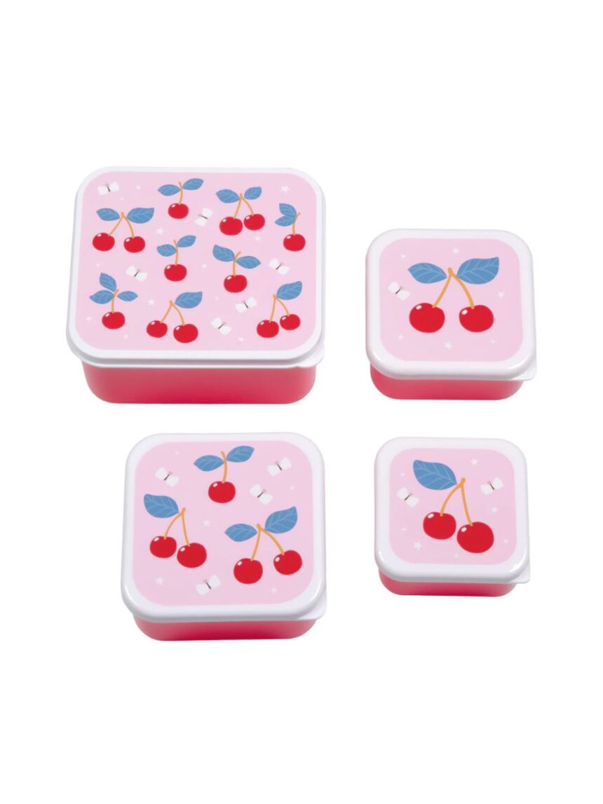 A little lovely company σετ 4 δοχεία φαγητού lunch & snack box cherries sbsech82 - A LITTLE LOVELY COMP