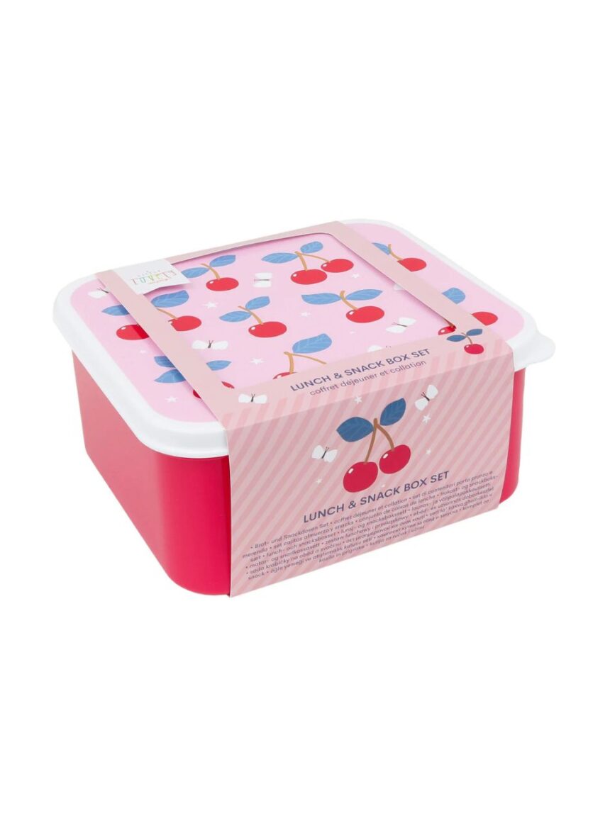 A little lovely company σετ 4 δοχεία φαγητού lunch & snack box cherries sbsech82 - A LITTLE LOVELY COMP