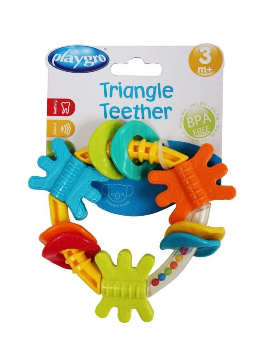 Playgro triangle teether κουδουνίστρα οδοντοφυίας κίτρινο 3m+ - PLG