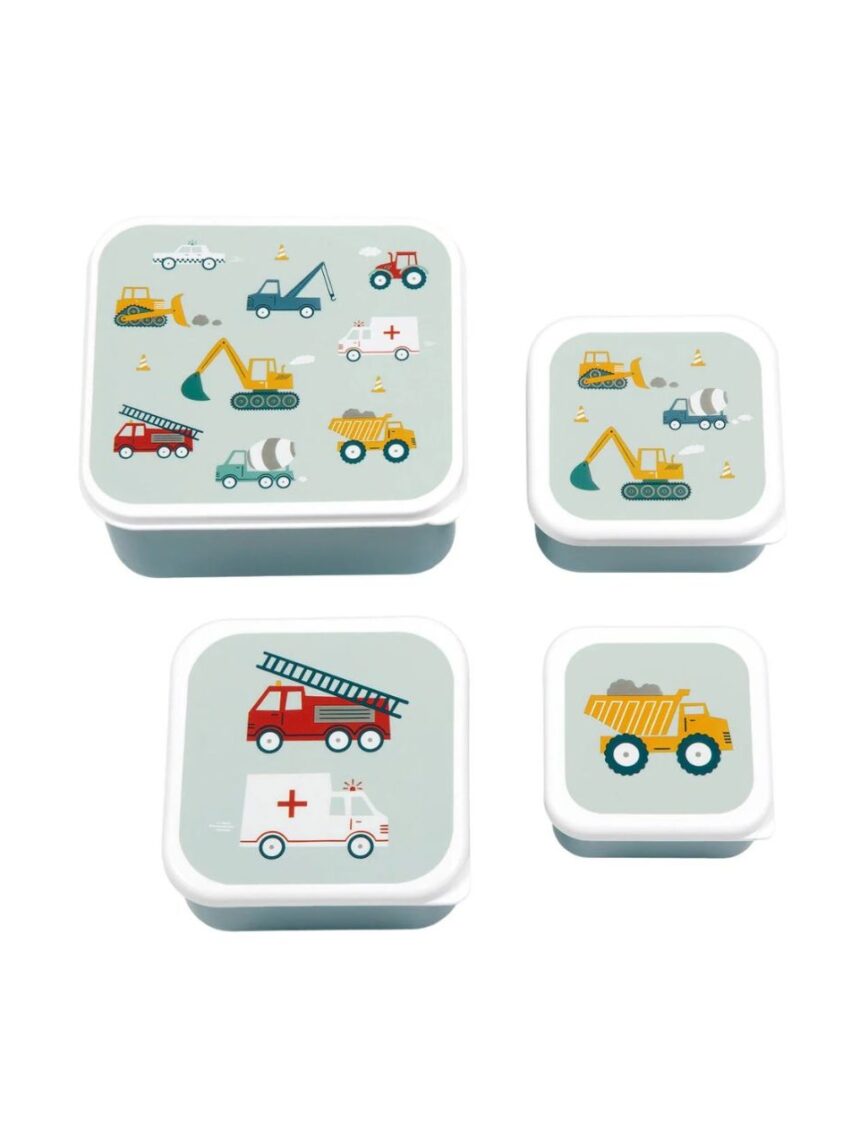 A little lovely company σετ 4 δοχεία φαγητού lunch & snack box vehicles sbseve58 - A LITTLE LOVELY COMP