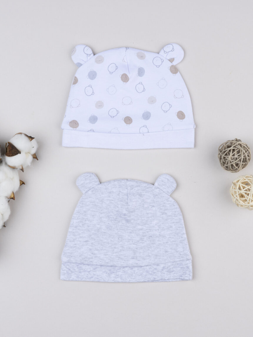 βρεφικά σκουφάκια γκρι/λευκό με αρκουδάκια για αγόρι - Prénatal