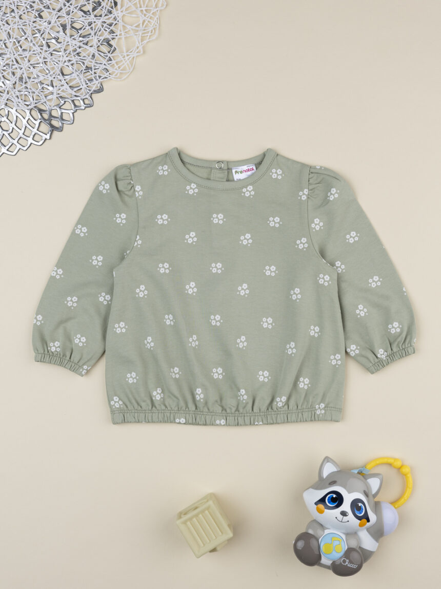 βρεφική μπλούζα φούτερ φιστικί με λουλούδια για κορίτσι - Prénatal