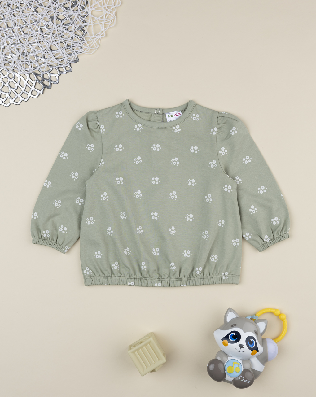 βρεφική μπλούζα φούτερ φιστικί με λουλούδια για κορίτσι - Prénatal