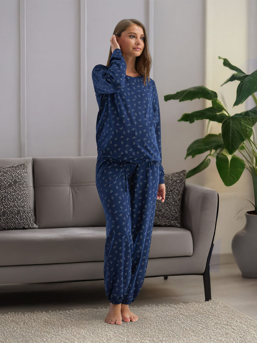 γυναικεία πιτζάμα εγκυμοσύνης/θηλασμού μπλε φλοράλ - Prénatal