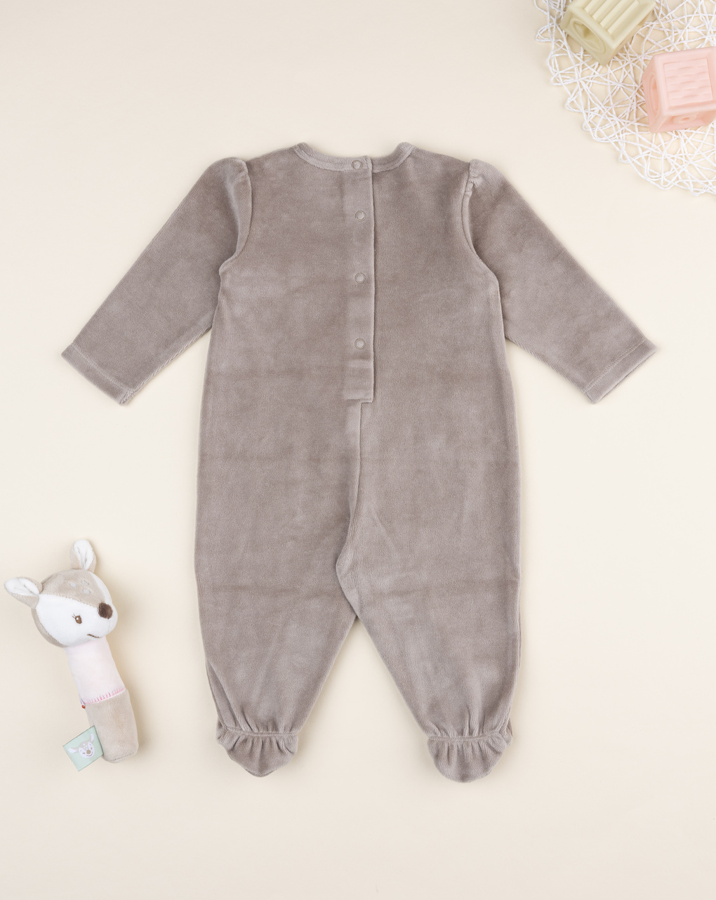 βρεφικό φορμάκι σενίλ καφέ με αρκουδάκια για κορίτσι - Prénatal