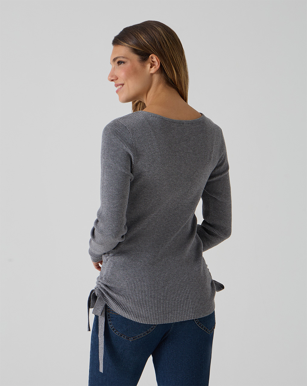 γυναικεία πλεκτή μπλούζα εγκυμοσύνης γκρι με φιογκάκι - Prénatal