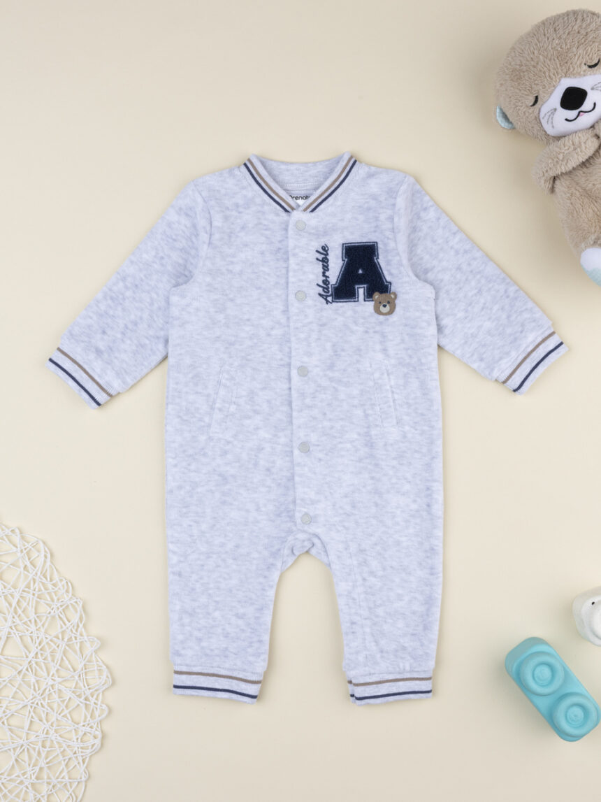 βρεφικό φορμάκι βελουτέ γκρι adorable για αγόρι - Prénatal