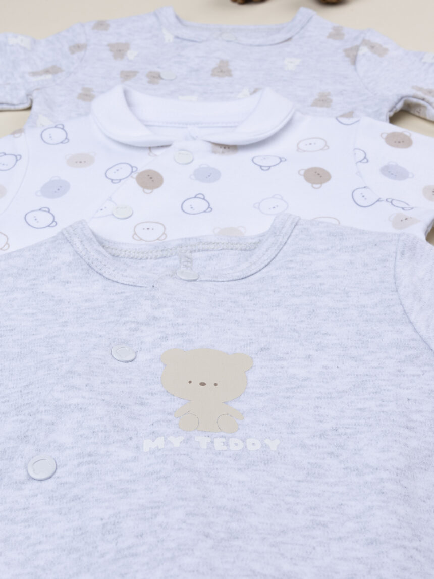 βρεφικά φορμάκια βαμβακερά με αρκουδάκια πακέτο x3 για αγόρι - Prénatal