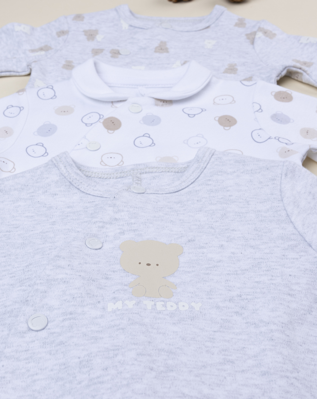 βρεφικά φορμάκια βαμβακερά με αρκουδάκια πακέτο x3 για αγόρι - Prénatal