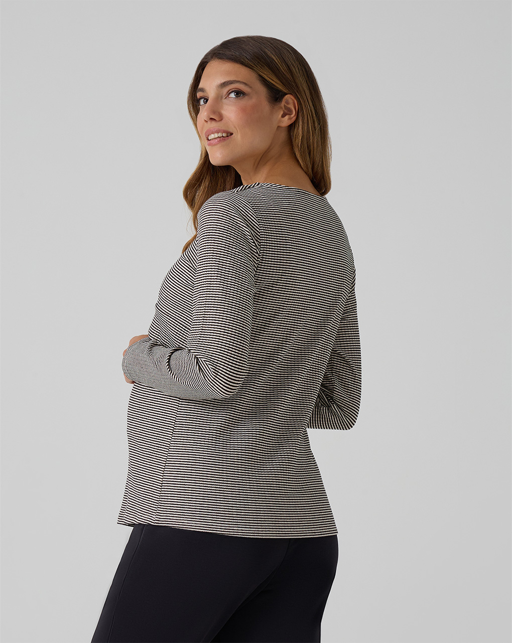 γυναικεία μπλούζα εγκυμοσύνης/θηλασμού ριγέ μπεζ/μαύρη - Prénatal