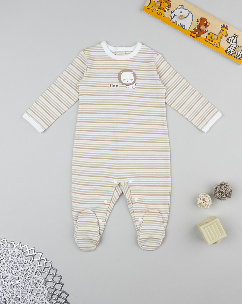 βρεφικό φορμάκι ριγέ μπεζ lion για αγόρι