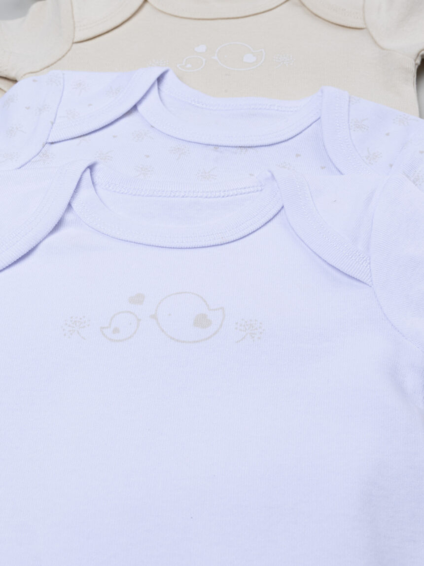 βρεφικά κορμάκια μπεζ/λευκά με πουλάκια πακέτο x5 για κορίτσι - Prénatal