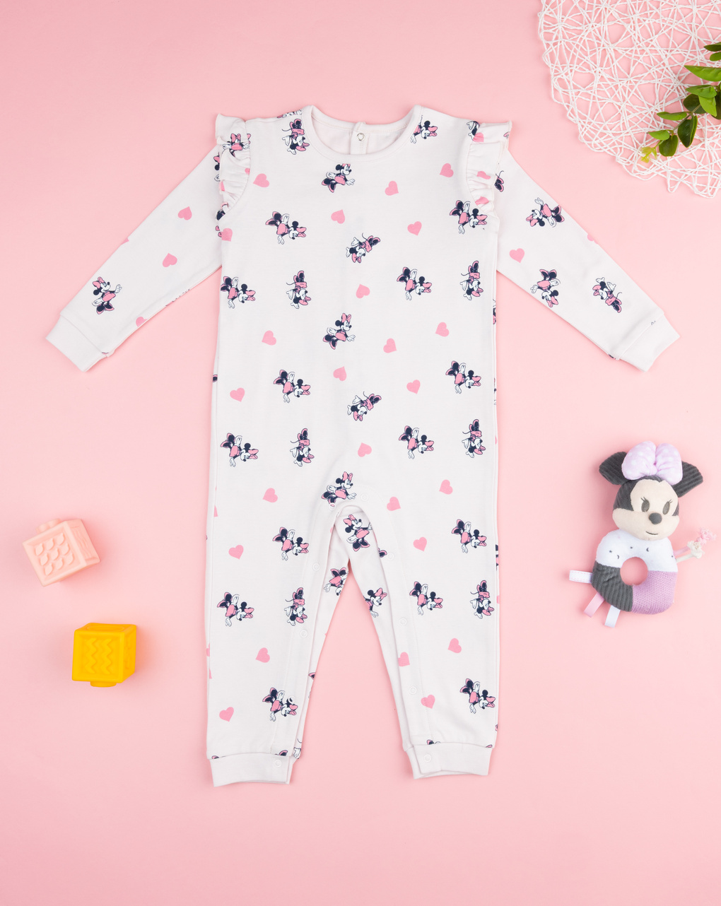 βρεφική ολόσωμη πιτζάμα λευκή minnie για κορίτσι