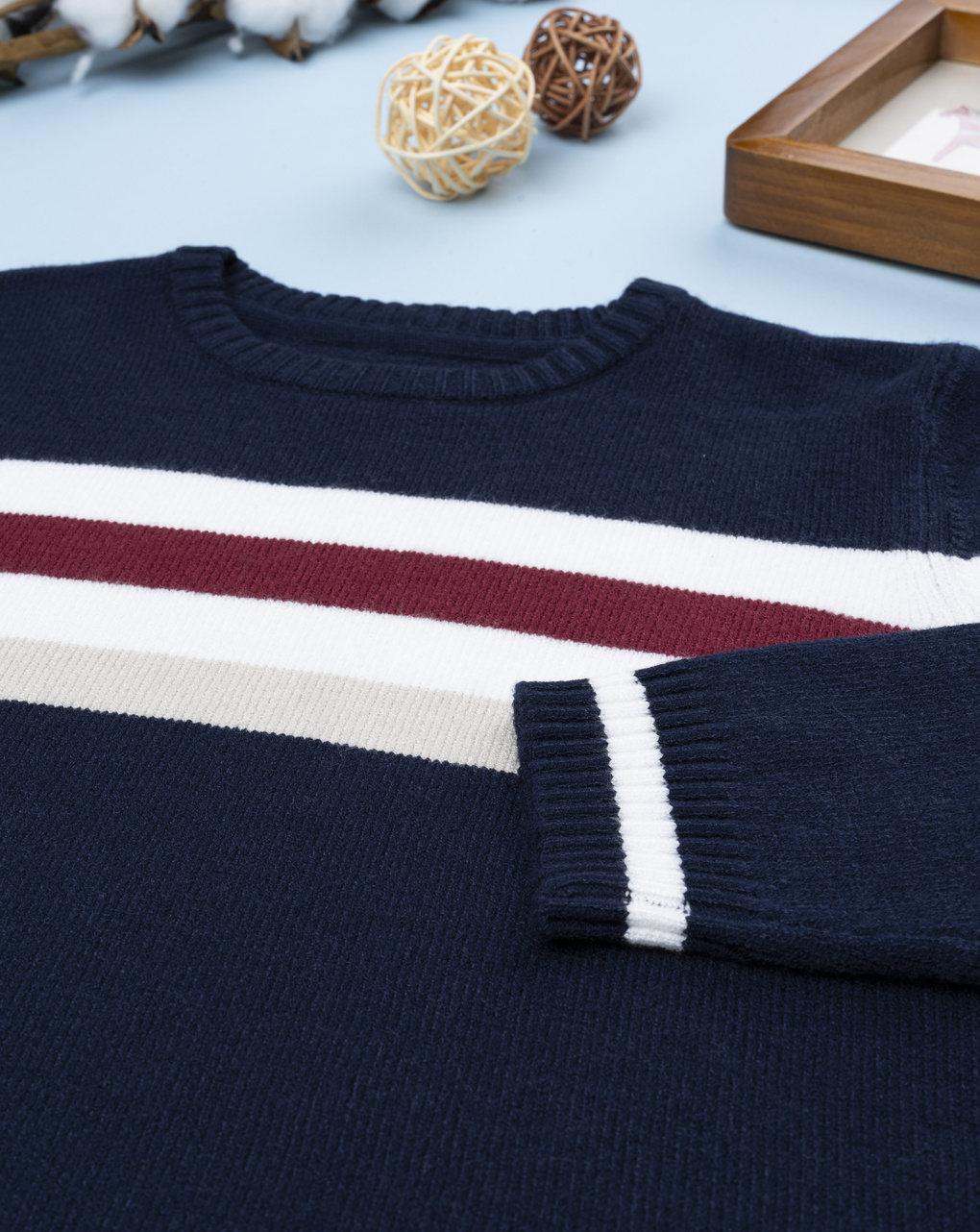 παιδικό πουλόβερ μπλε ριγέ μπορντώ/μπεζ για αγόρι - Prénatal