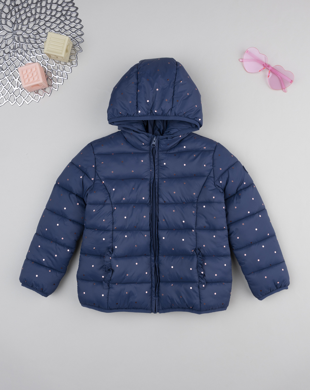 παιδικό μπουφάν puffer μπλε πουά για κορίτσι