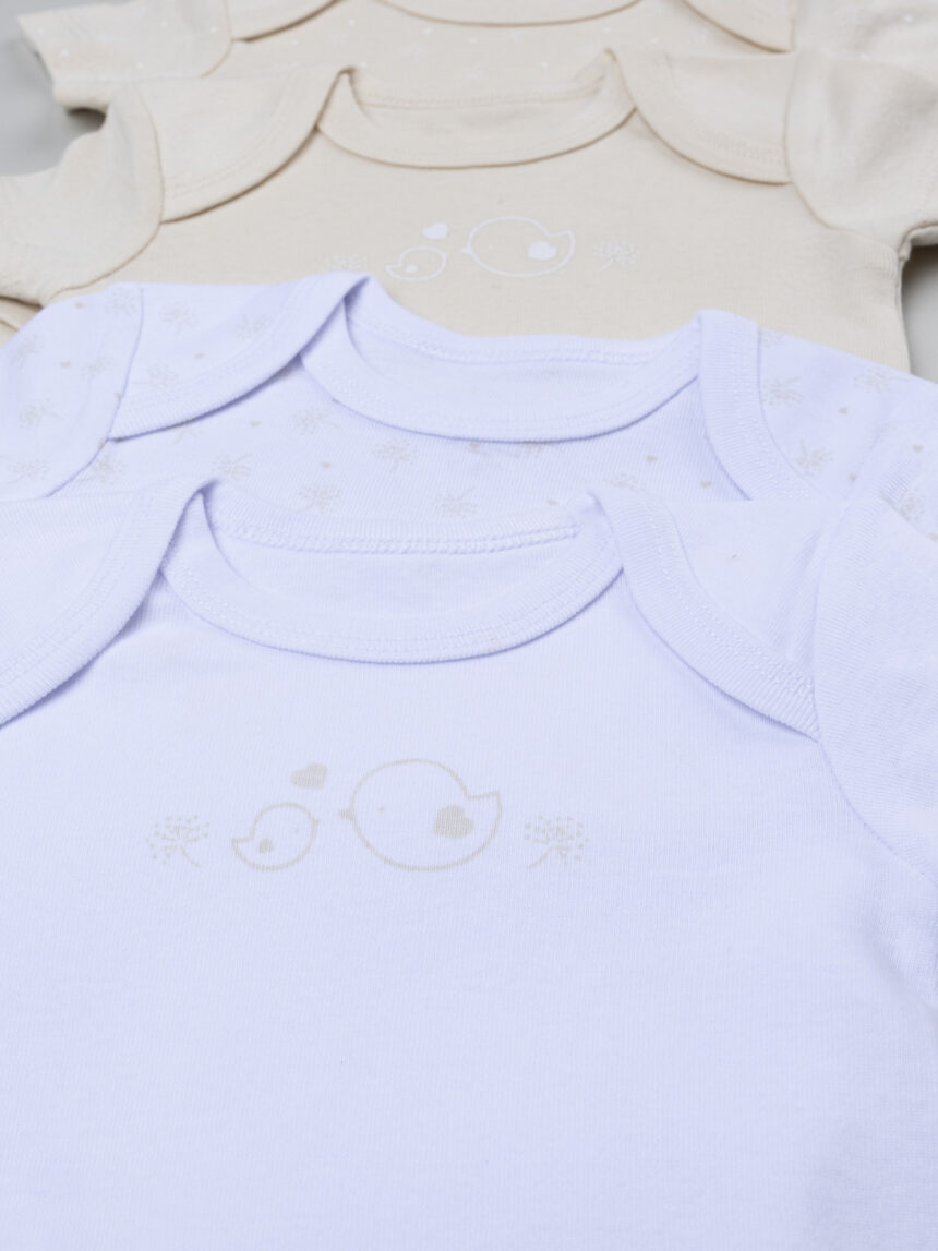 βρεφικά κορμάκια μπεζ/λευκά με πουλάκια πακέτο x5 για κορίτσι - Prénatal