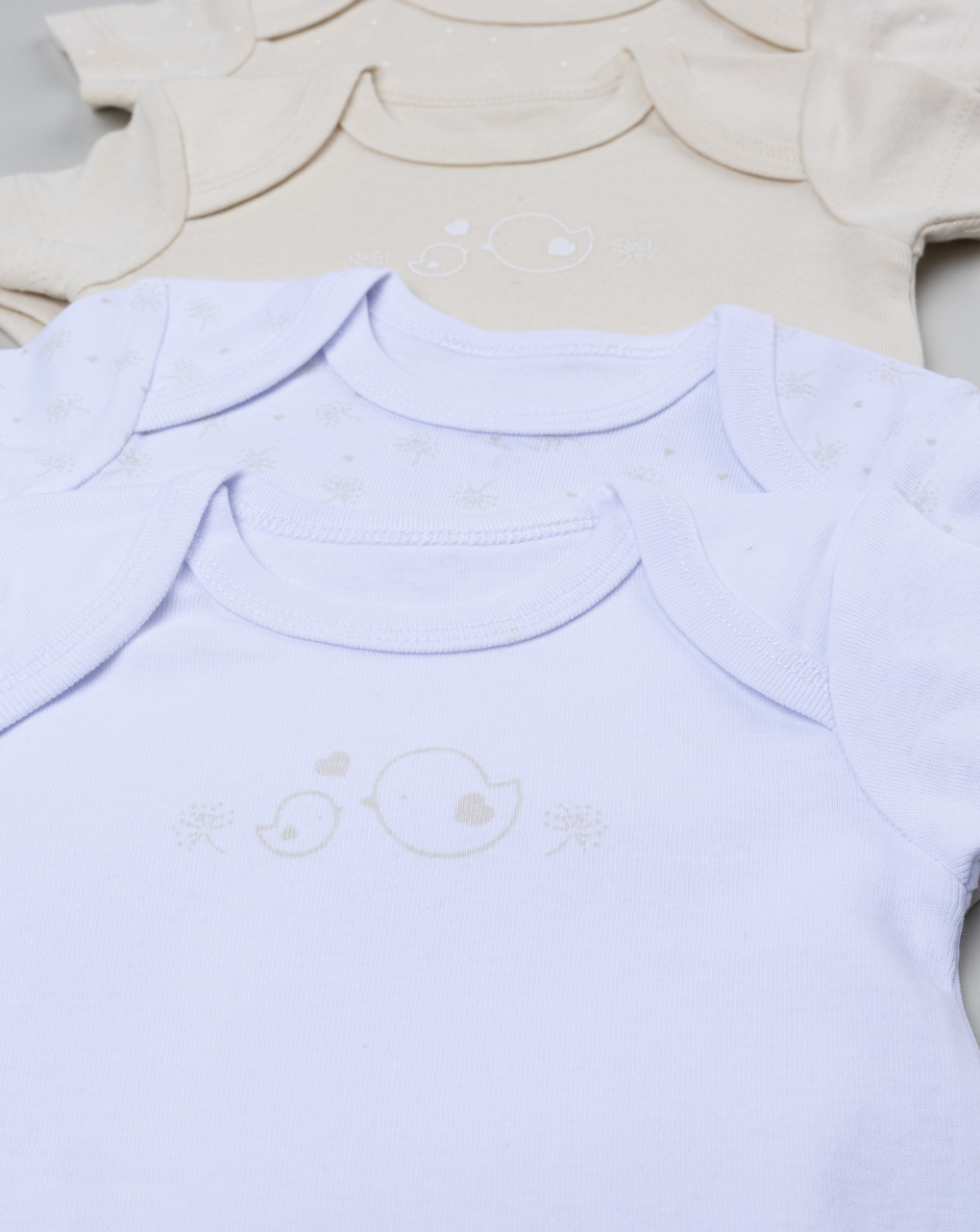 βρεφικά κορμάκια μπεζ/λευκά με πουλάκια πακέτο x5 για κορίτσι - Prénatal