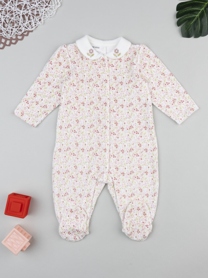 βρεφικό φορμάκι σενίλ λευκό φλοράλ για κορίτσι - Prénatal
