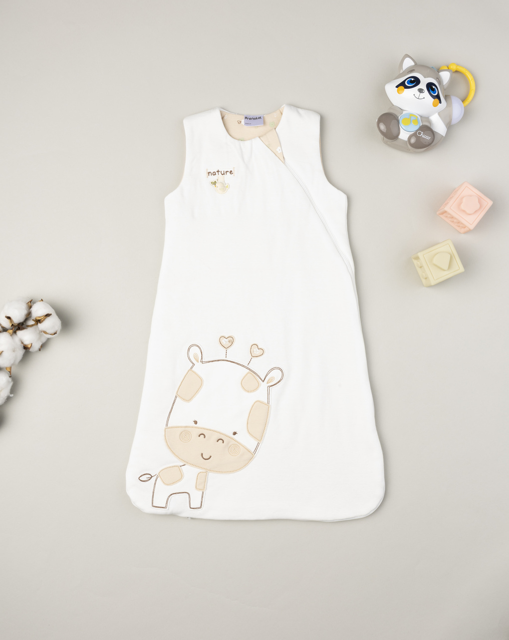 βρεφικός αμάνικος υπνόσακος σενίλ λευκός giraffe 1.5 tog