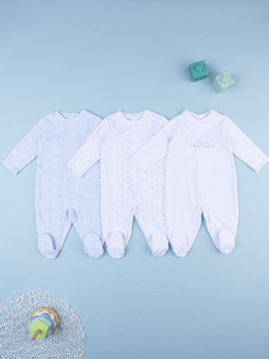 βρεφικά φορμάκια σενίλ με σκυλάκια πακέτο x3 για αγόρι - Prénatal