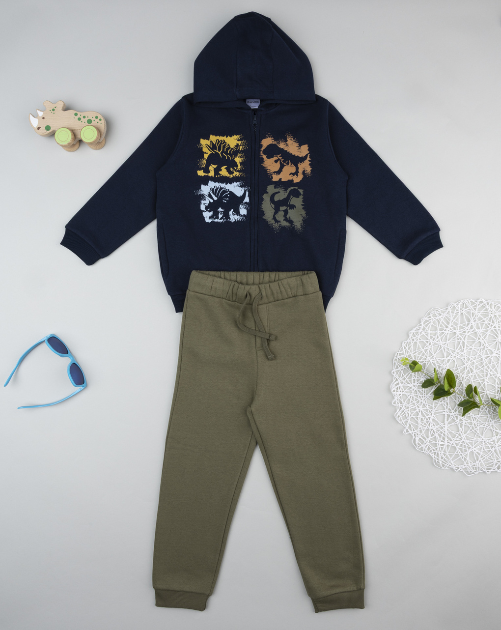 παιδικό σετ ζακέτα φούτερ και φόρμα dino για αγόρι