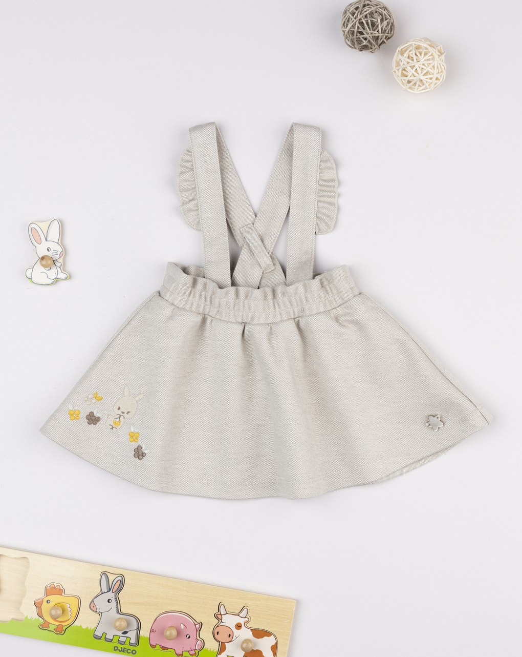 βρεφική σαλοπέτα μπεζ με λαγουδάκι για κορίτσι