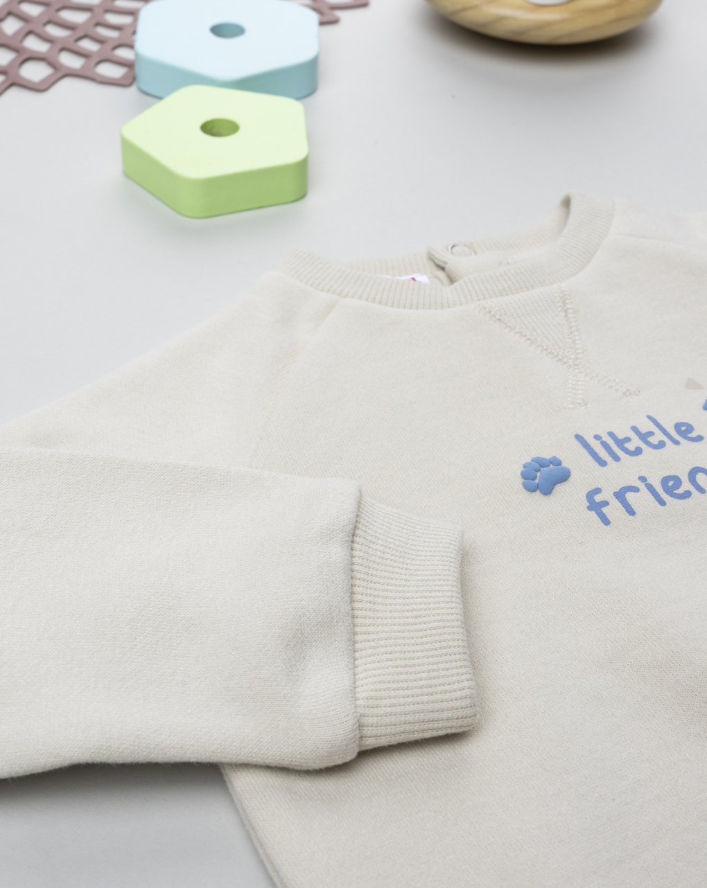 βρεφική μπλούζα φούτερ μπεζ little friends για αγόρι - Prénatal