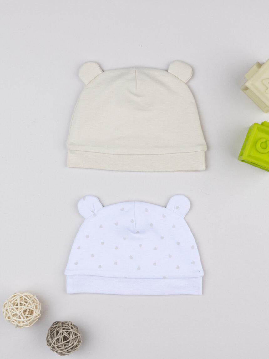 βρεφικά σκουφάκια μπεζ/λευκό με καρδούλες για κορίτσι - Prénatal