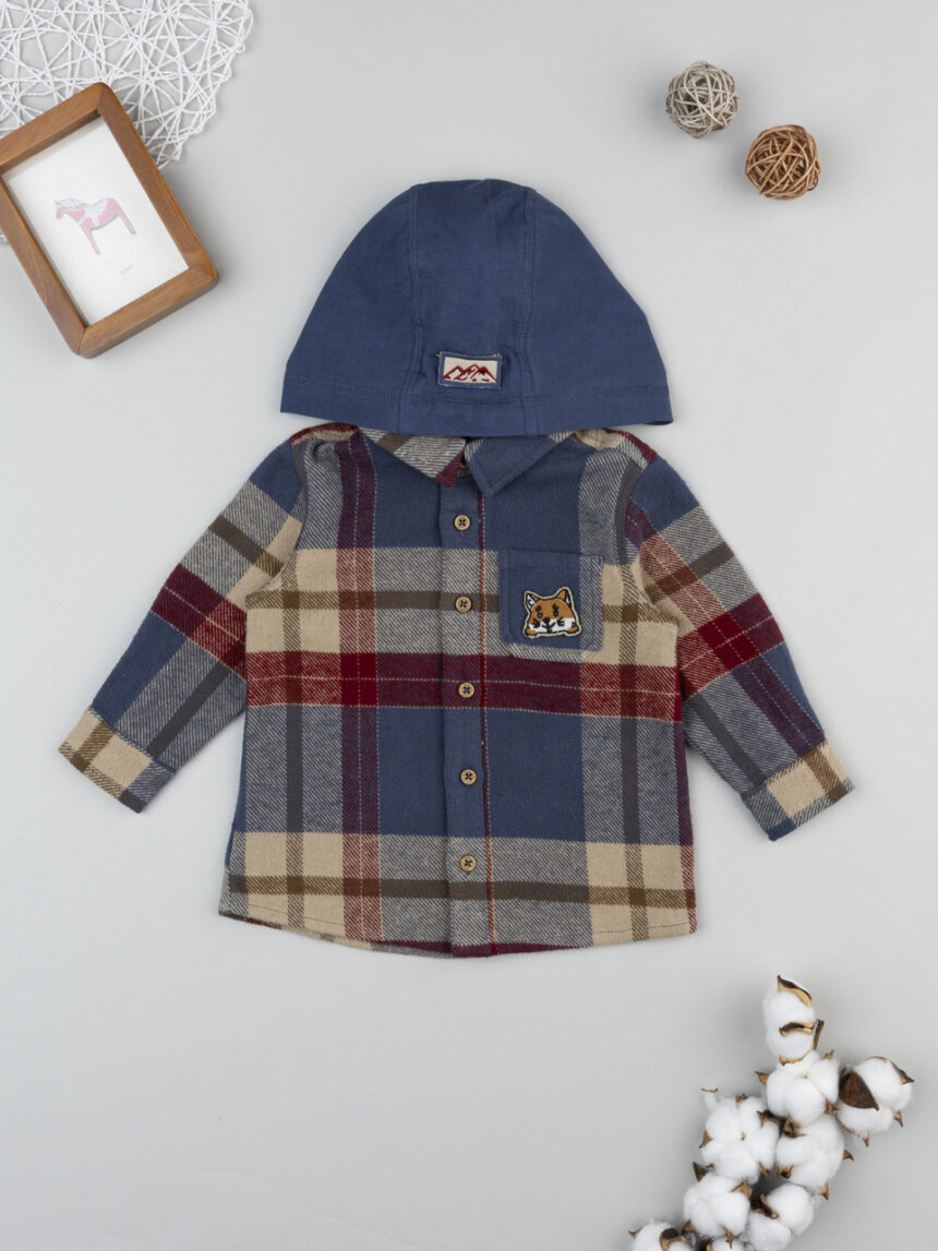 βρεφικό πουκάμισο καρό μπεζ/μπλε mountain για αγόρι - Prénatal