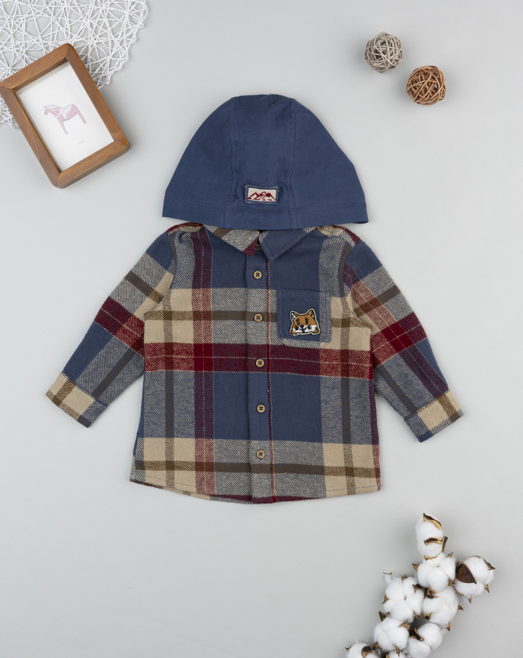 βρεφικό πουκάμισο καρό μπεζ/μπλε mountain για αγόρι