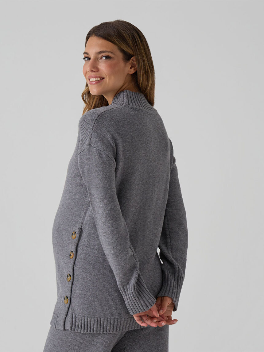 γυναικείο πουλόβερ εγκυμοσύνης/θηλασμού γκρι με κουμπιά - Prénatal