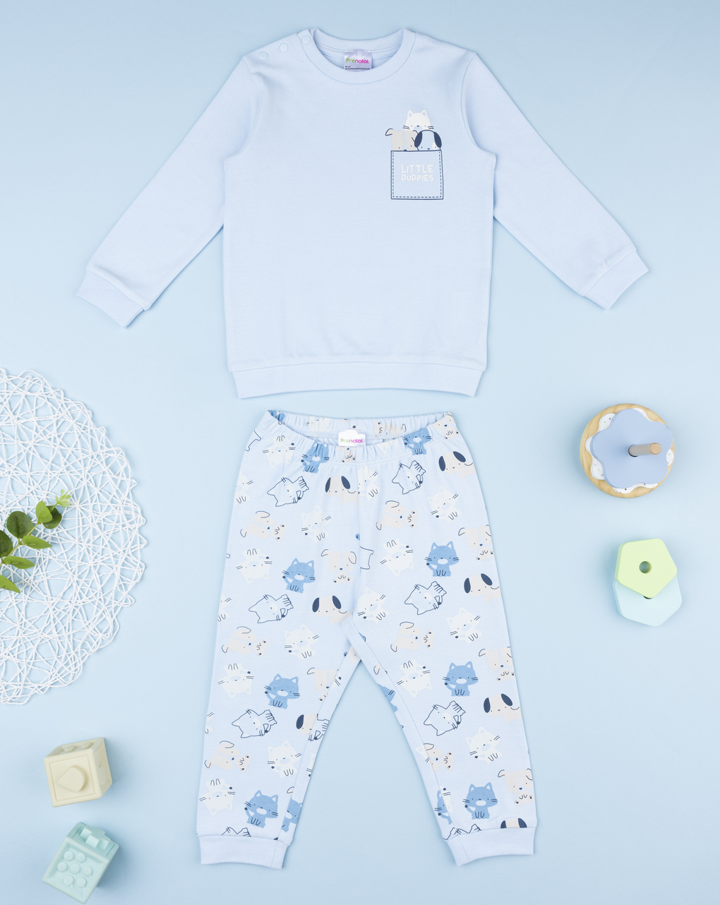 βρεφική πιτζάμα γαλάζια puppies για αγόρι - Prénatal