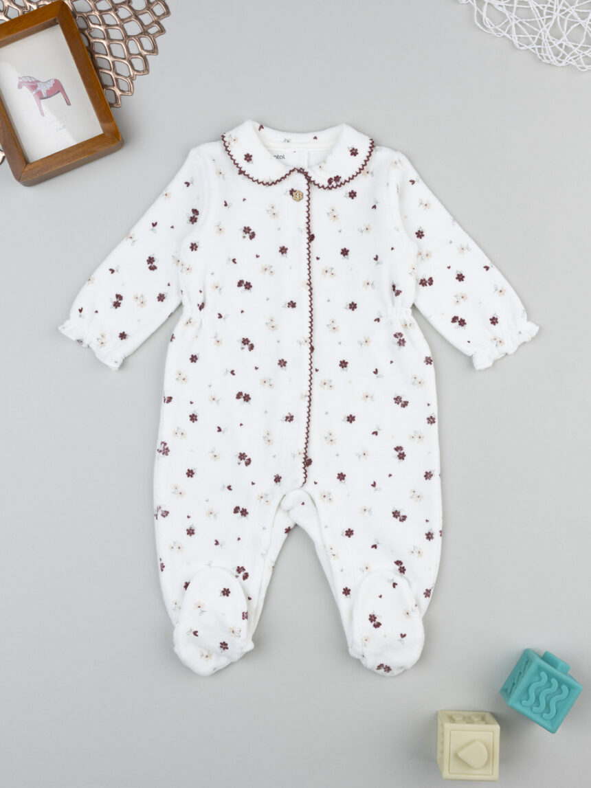 βρεφικό φορμάκι σενίλ λευκό wood girl για κορίτσι - Prénatal