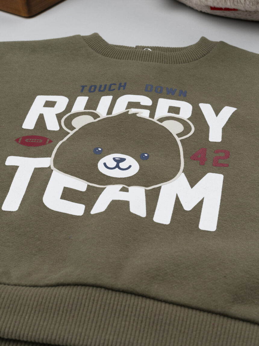 βρεφική μπλούζα φούτερ χακί rugby team για αγόρι - Prénatal