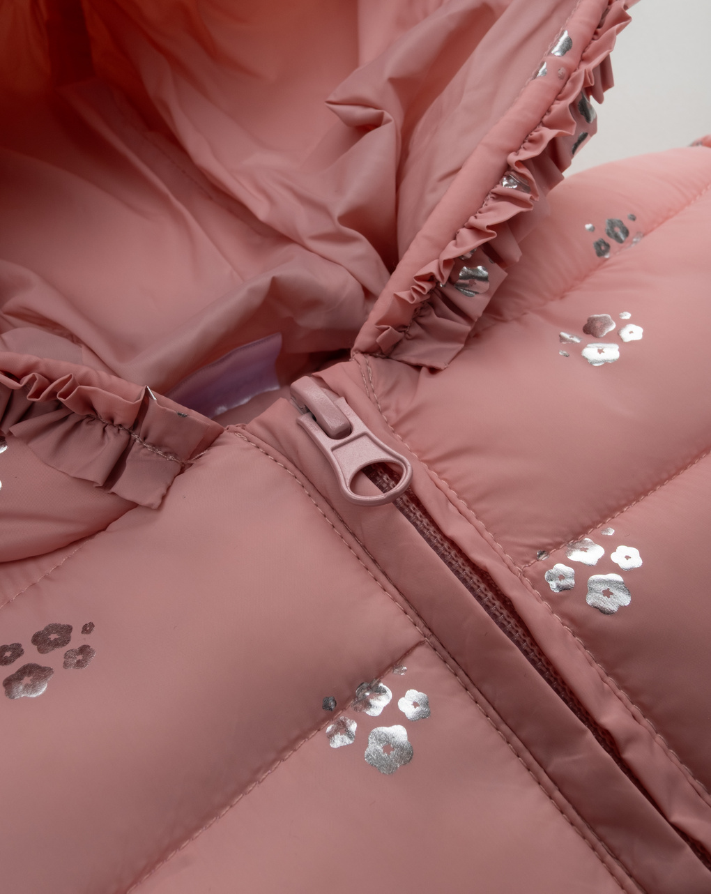 βρεφικό μπουφάν puffer ροζ με λουλούδια για κορίτσι - Prénatal
