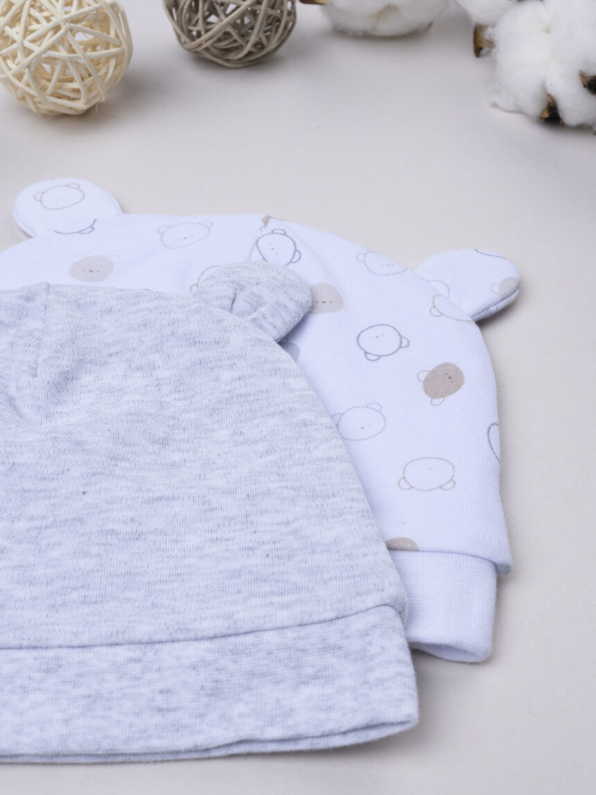 βρεφικά σκουφάκια γκρι/λευκό με αρκουδάκια για αγόρι - Prénatal