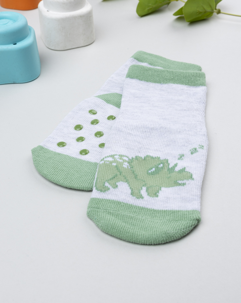 βρεφικές αντιολισθητικές κάλτσες με δεινόσαυρο για αγόρι - Prénatal