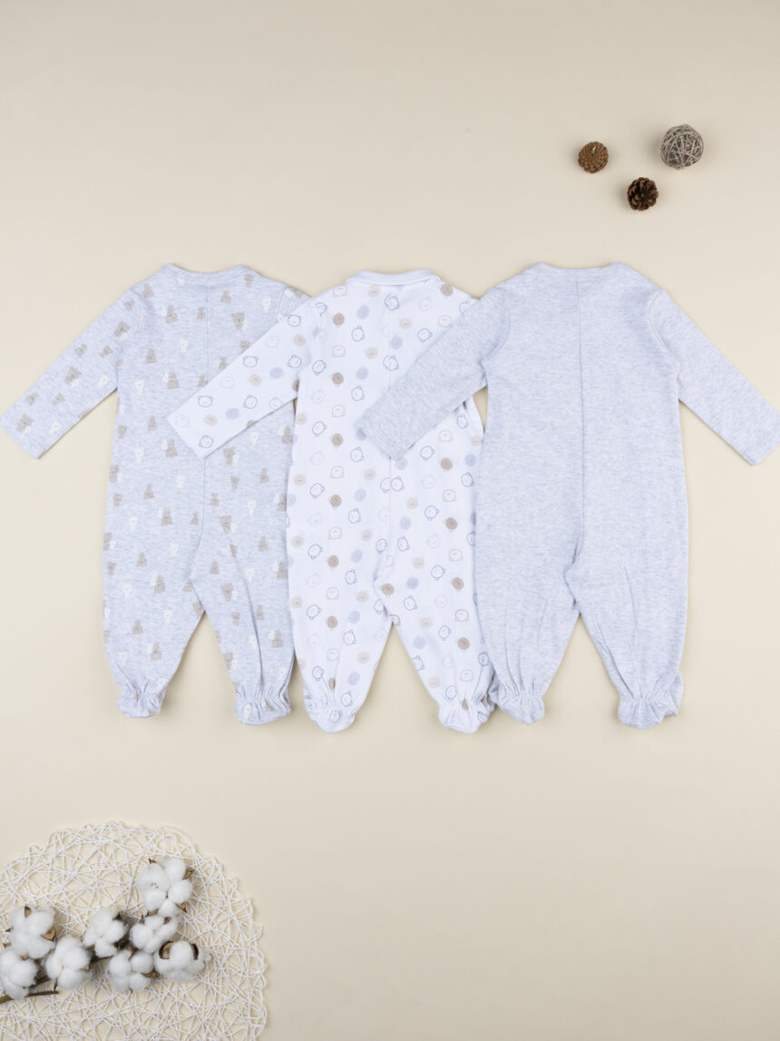 βρεφικά φορμάκια βαμβακερά με αρκουδάκια πακέτο x3 για αγόρι - Prénatal