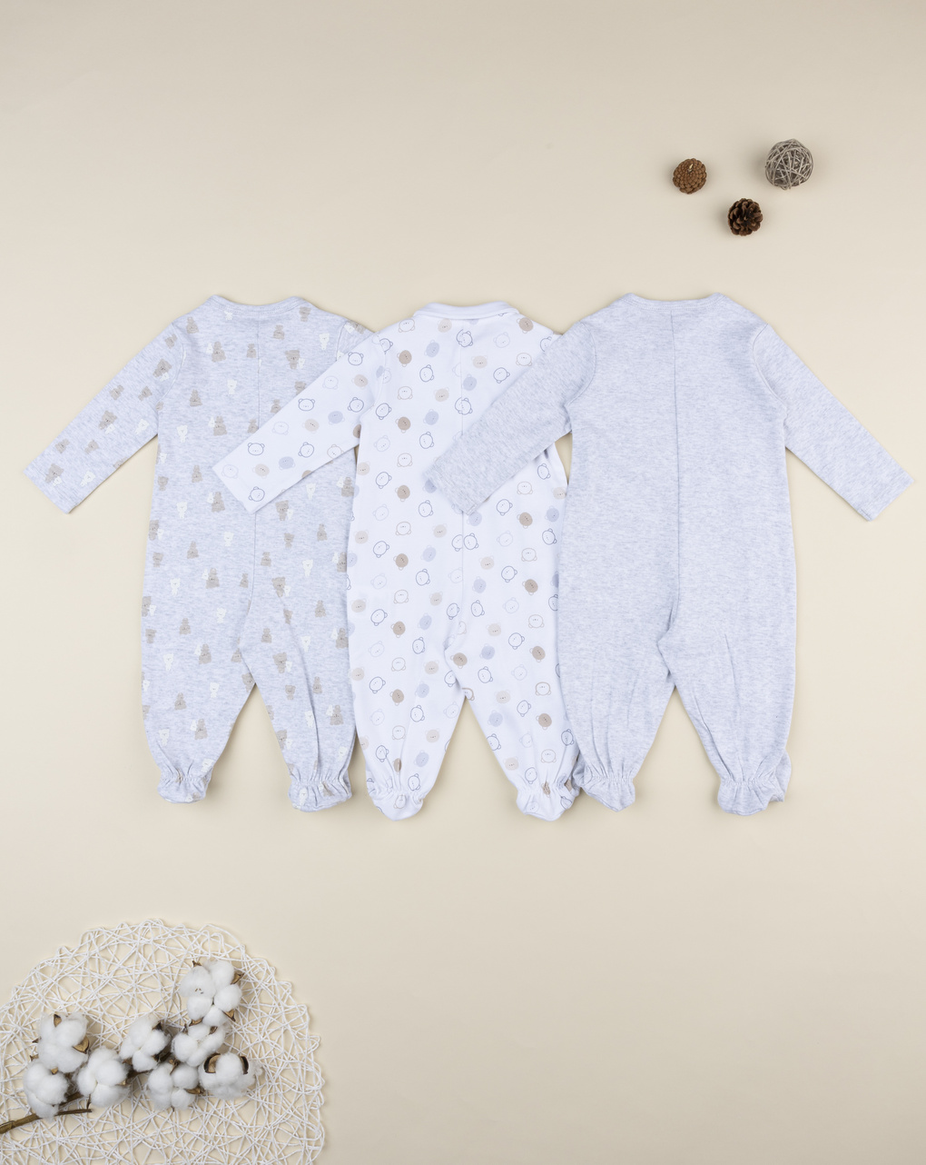 βρεφικά φορμάκια βαμβακερά με αρκουδάκια πακέτο x3 για αγόρι - Prénatal