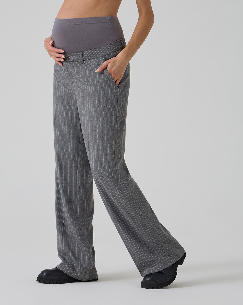 γυναικείο παντελόνι εγκυμοσύνης ριγέ γκρι/λευκό - Prénatal