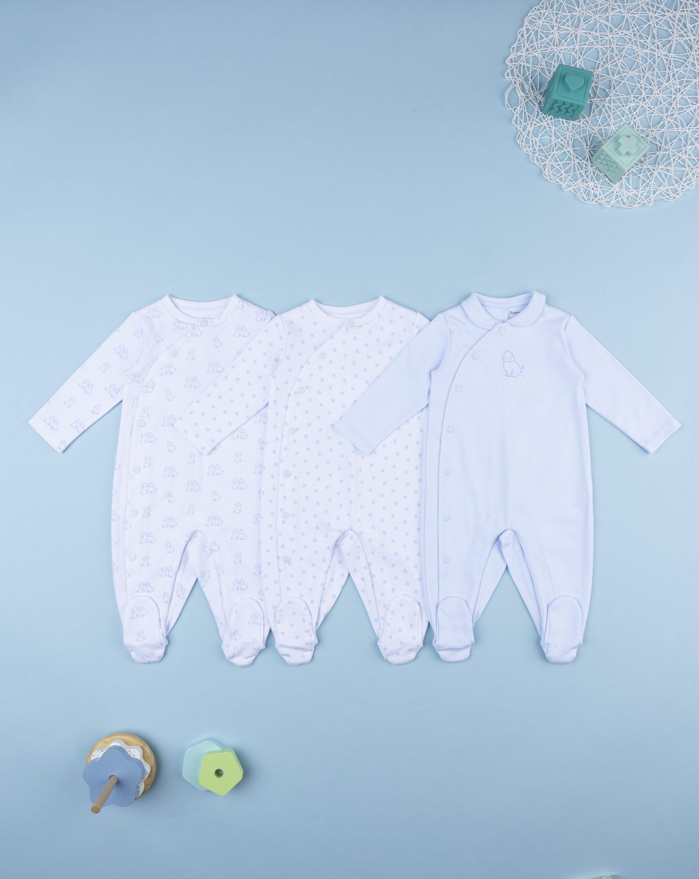 βρεφικά φορμάκια βαμβακερά με σκυλάκια πακέτο x3 για αγόρι - Prénatal