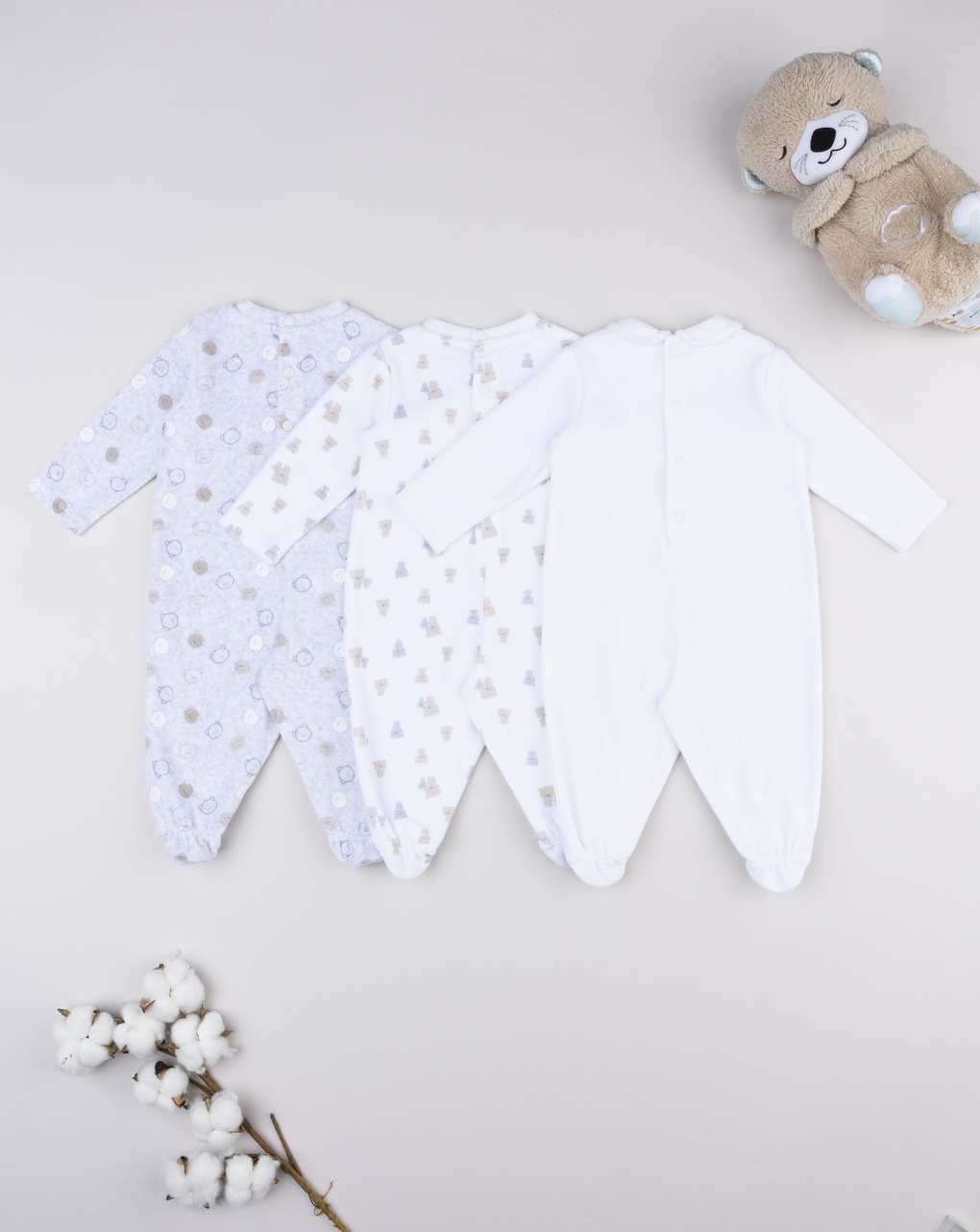 βρεφικά φορμάκια σενίλ με αρκουδάκια πακέτο x3 για αγόρι - Prénatal
