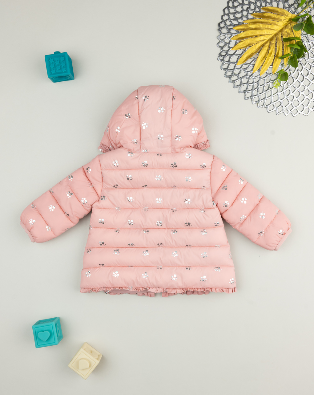 βρεφικό μπουφάν puffer ροζ με λουλούδια για κορίτσι - Prénatal