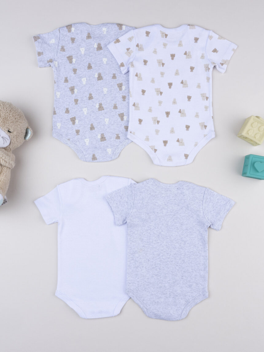 βρεφικά κορμάκια γκρι/λευκά με αρκουδάκια πακέτο x5 για αγόρι - Prénatal