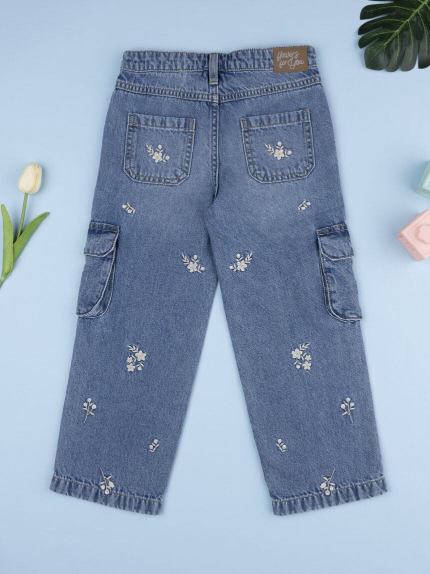 παιδικό τζιν παντελόνι cargo flowers για κορίτσι - Prénatal