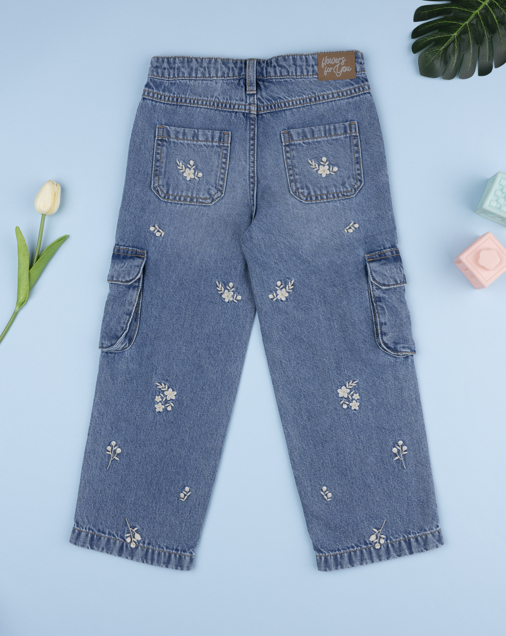 παιδικό τζιν παντελόνι cargo flowers για κορίτσι - Prénatal
