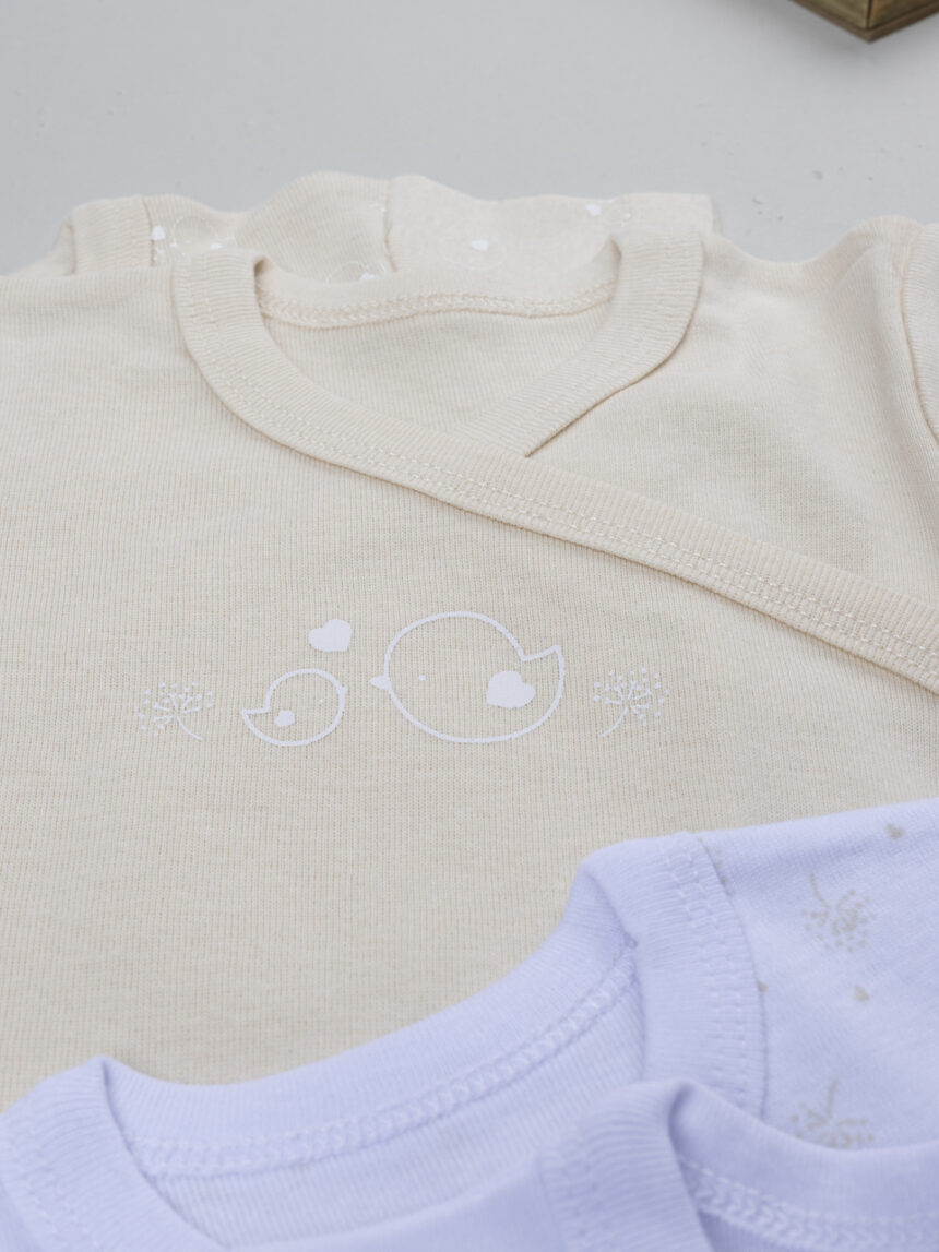 βρεφικά κορμάκια μπεζ/λευκά με πουλάκια πακέτο x5 για κορίτσι - Prénatal