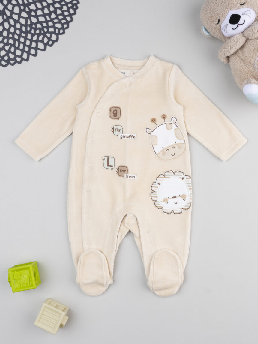 βρεφικό φορμάκι μπεζ σενίλ giraffe/lion για αγόρι - Prénatal